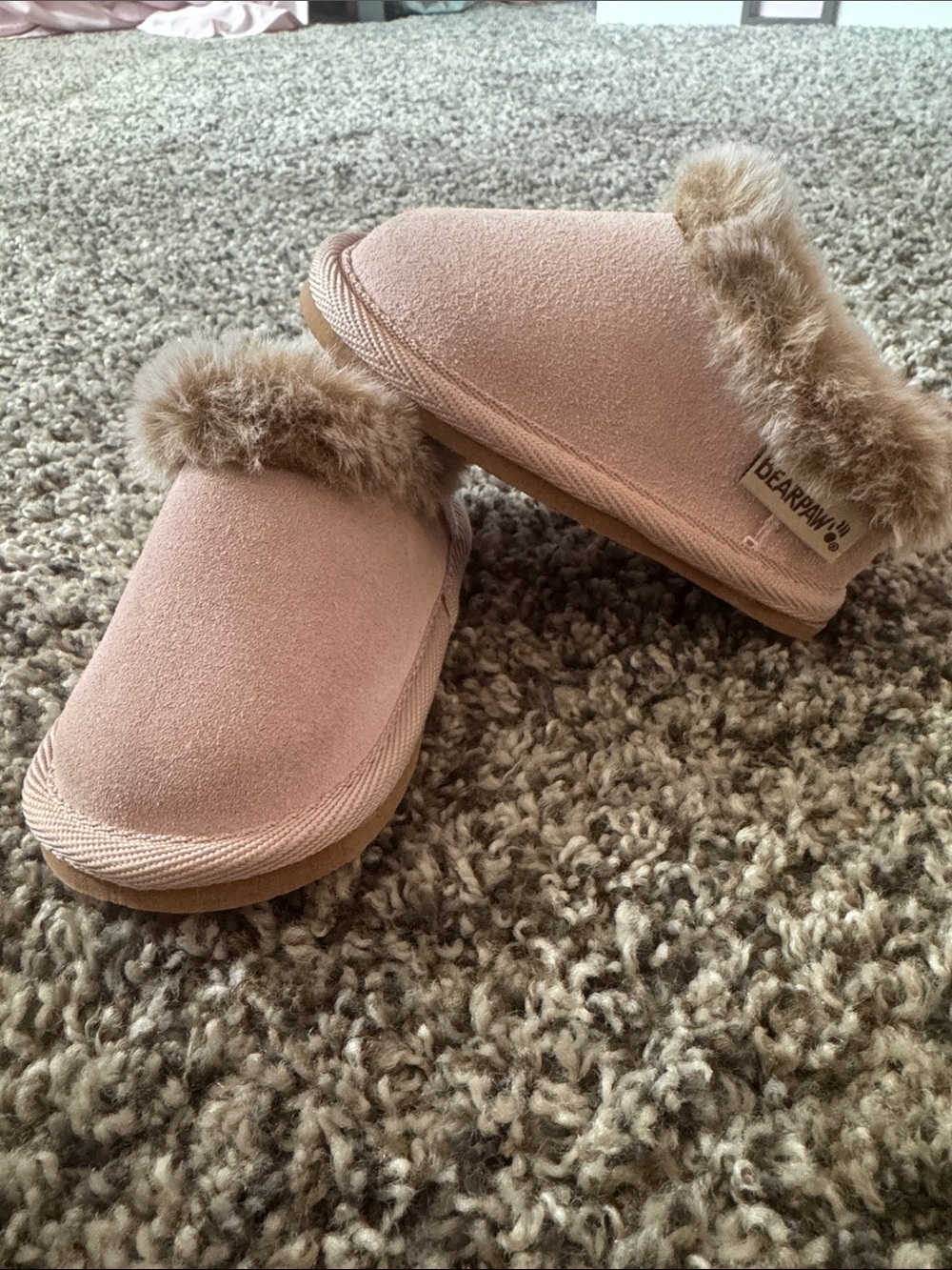 Bearpaw Baby girls Pink Faux-Fur Slide Slippers